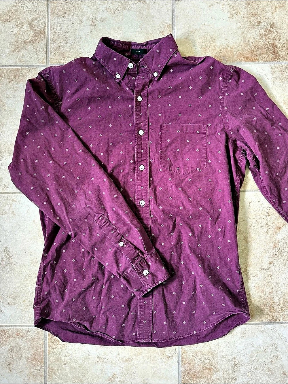 J.Crew Mercantile Flex Men's Geometric Button Down Maroon Size Medium
